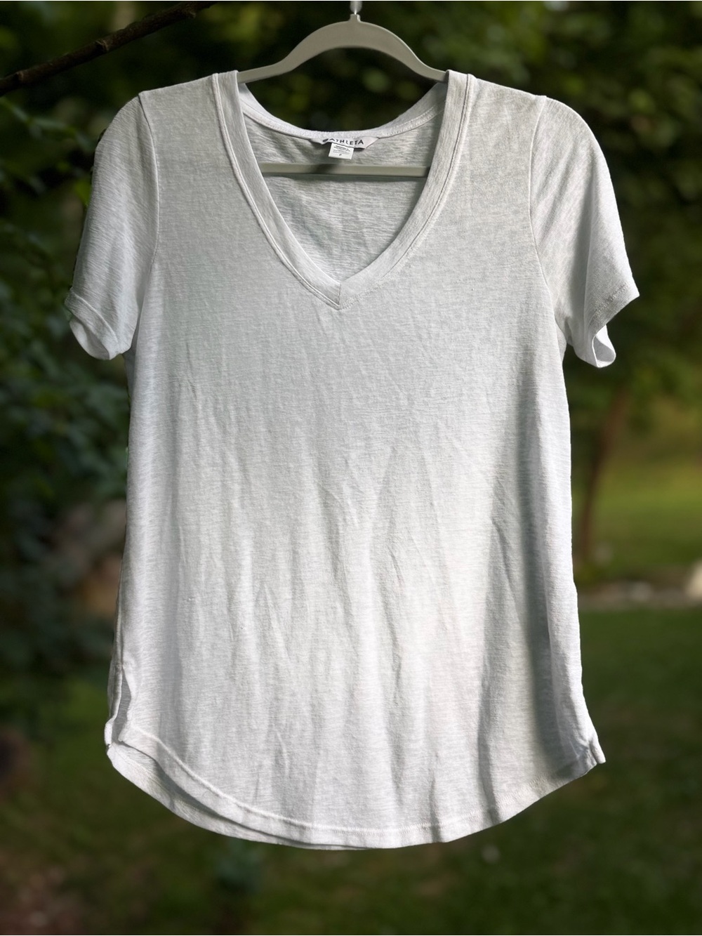 Athleta White V-Neck Short Sleeve T-Shirt Size S - Picture 3 of 7